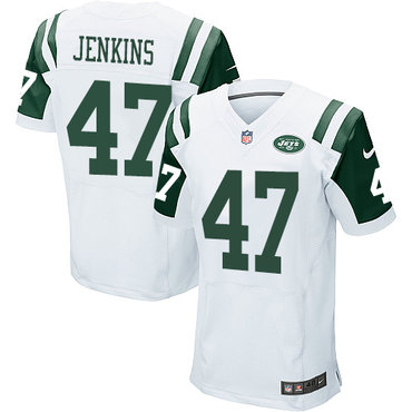 Nike Jets #47 Jordan Jenkins White Men's Stitched NFL Elite Jersey