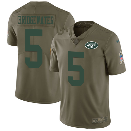Nike Jets #5 Teddy Bridgewater Olive Men's Stitched NFL Limited 2017 Salute To Service Jersey