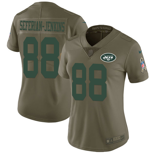 Nike Jets #88 Austin Seferian-Jenkins Olive Women's Stitched NFL Limited 2017 Salute to Service Jersey