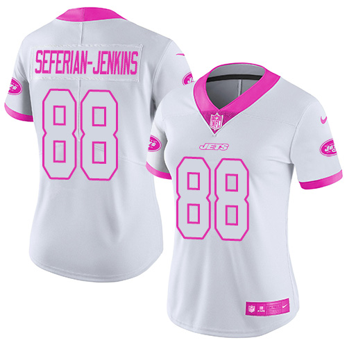Nike Jets #88 Austin Seferian-Jenkins White Pink Women's Stitched NFL Limited Rush Fashion Jersey