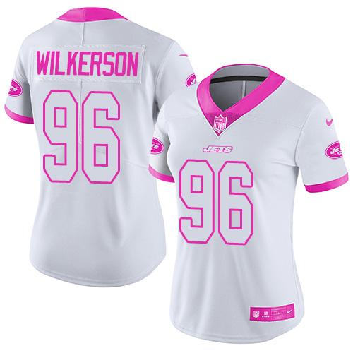 Nike Jets #96 Muhammad Wilkerson White Pink Women's Stitched NFL Limited Rush Fashion Jersey