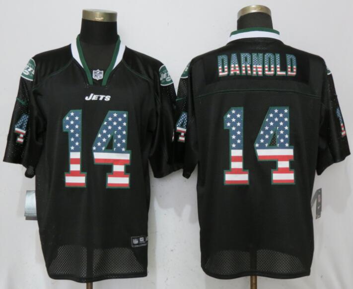 Nike Jets 14 Darnold USA Flag Fashion Black Elite Jerseys