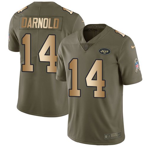 Nike Jets 14 Sam Darnold Olive Gold Youth Salute To Service Limited Jersey