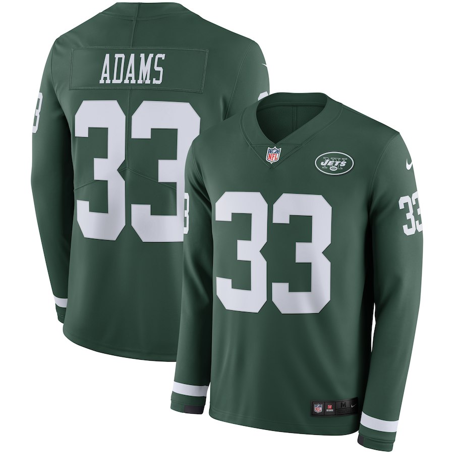 Nike Jets 33 Jamal Adams Green Therma Long Sleeve Jersey