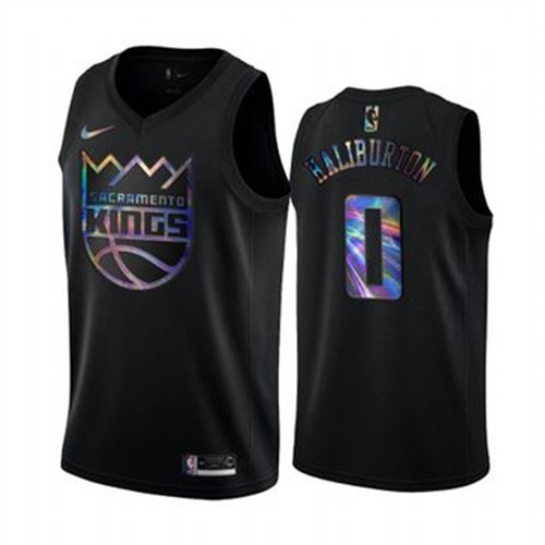 Nike Kings #0 Tyrese Haliburton Men's Iridescent Holographic Collection NBA Jersey - Black