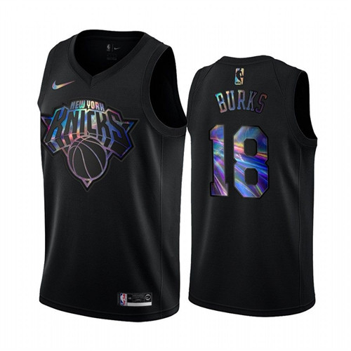 Nike Knicks #18 Alec Burks Men's Iridescent Holographic Collection NBA Jersey - Black