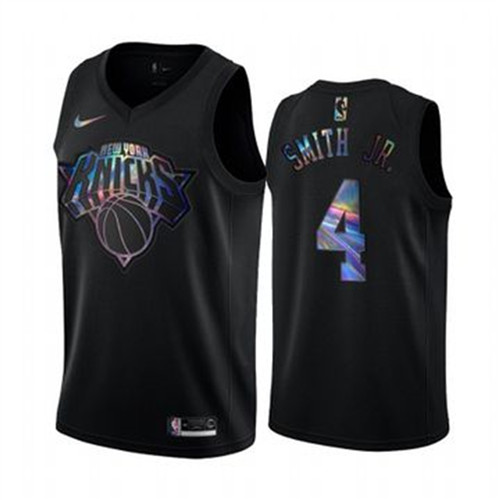 Nike Knicks #4 Dennis Smith Jr. Men's Iridescent Holographic Collection NBA Jersey - Black