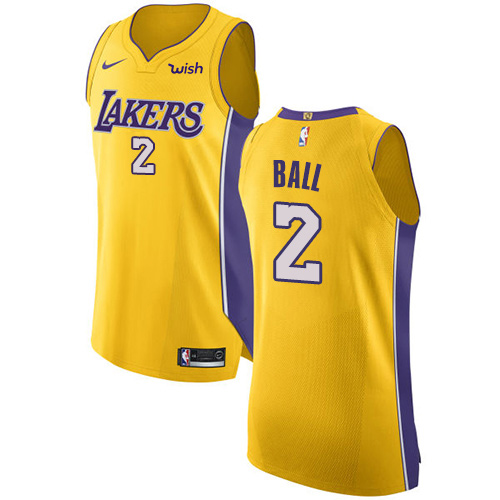 Nike Lakers #2 Lonzo Ball Gold NBA Authentic Icon Edition Jersey