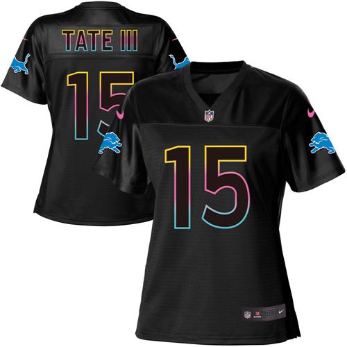 Nike Lions #15 Golden Tate III Black Women's NFL Fashion Game Jersey