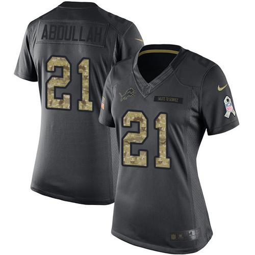 Nike Lions #21 Ameer Abdullah Black Women's Stitched NFL Limited 2016 Salute to Service Jersey
