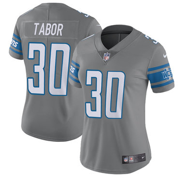 Nike Lions #30 Teez Tabor Gray Women's Stitched NFL Limited Rush Jersey