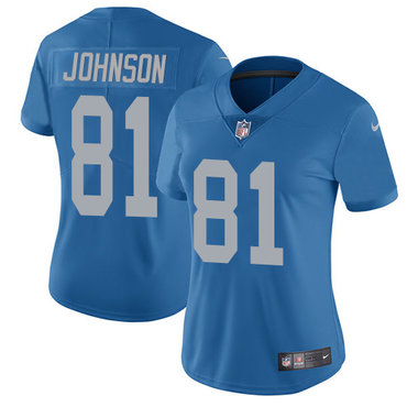 Nike Lions #81 Calvin Johnson Blue Throwback Women's Stitched NFL Limited Jersey