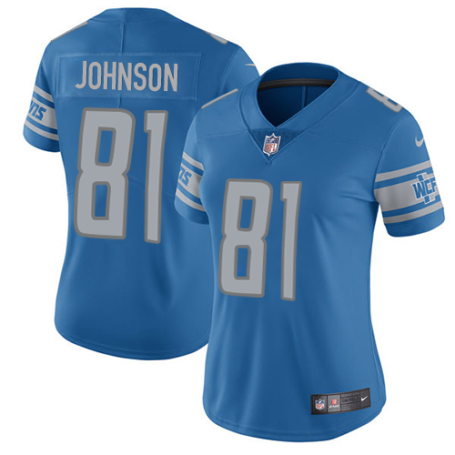 Nike Lions #81 Calvin Johnson Light Blue Team Color Women's Stitched NFL Limited Jersey