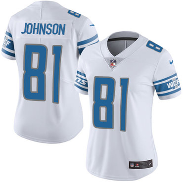 Nike Lions #81 Calvin Johnson White Women's Stitched NFL Limited Jersey