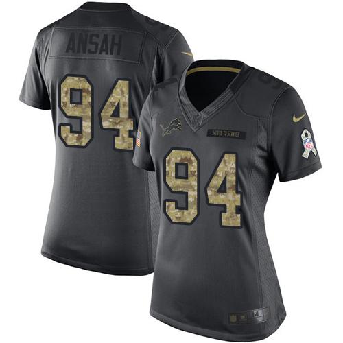 Nike Lions #94 Ziggy Ansah Black Women's Stitched NFL Limited 2016 Salute to Service Jersey