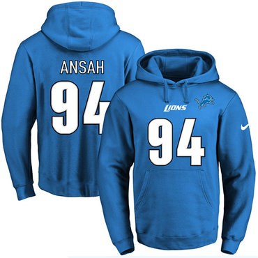 Nike Lions #94 Ziggy Ansah Blue Name & Number Pullover NFL Hoodie
