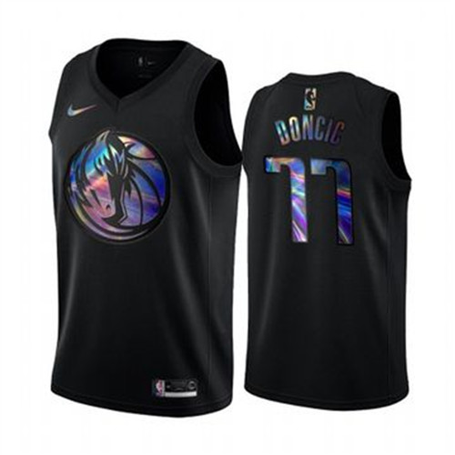 Nike Mavericks #77 Luka Doncic Men's Iridescent Holographic Collection NBA Jersey - Black