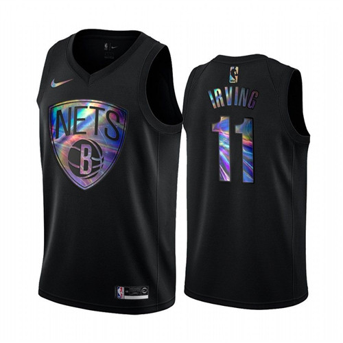 Nike Nets #11 Kyrie Irving Men's Iridescent Holographic Collection NBA Jersey - Black