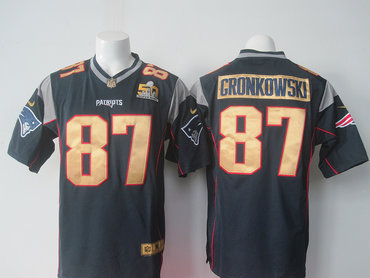 Nike New England Patriots  #87 Rob Gronkowski  Blue Gold 50th Anniversary Superbowl Men's Stitched NFL Elite Jersey