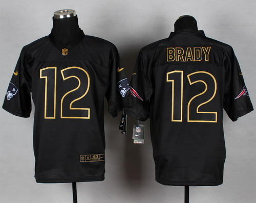 Nike New England Patriots #12 Tom Brady 2014 All Black_Gold Elite Jersey