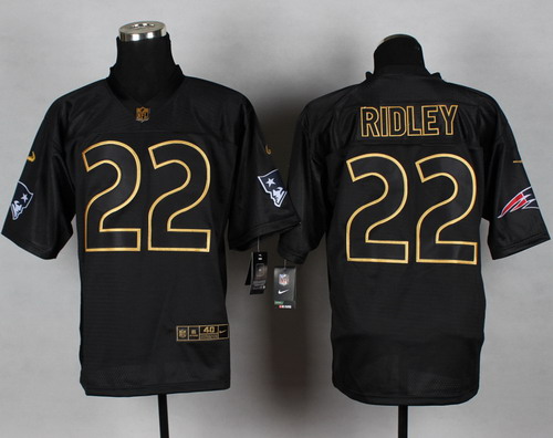 Nike New England Patriots #22 Stevan Ridley 2014 All Black_Gold Elite Jersey