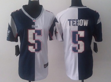 Nike New England Patriots #5 Tim Tebow Blue_White Two Tone Womens Jersey 