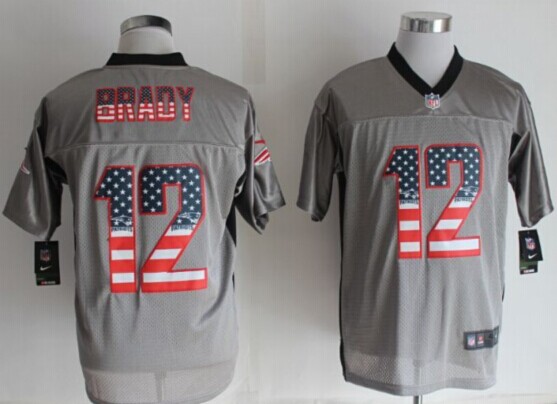 Nike New England Patriots Jersey 12 Tom Brady 2014 USA Flag Fashion Grey Shadow Elite Jerseys