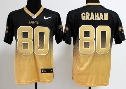 Nike New Orleans Saints #80 Jimmy Graham Black_Gold Fadeaway Elite Jersey 