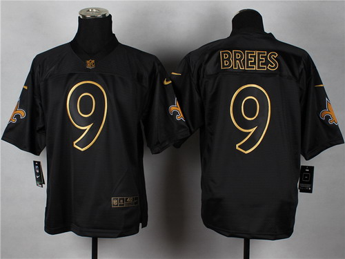 Nike New Orleans Saints #9 Drew Brees 2014 All Black_Gold Elite Jersey