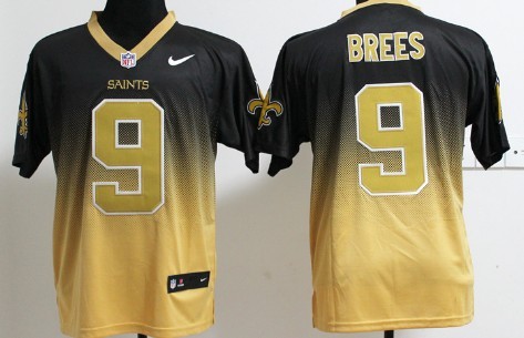 Nike New Orleans Saints #9 Drew Brees Black_Gold Fadeaway Elite Jersey 