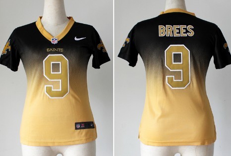Nike New Orleans Saints #9 Drew Brees Black_Gold Fadeaway Womens Jersey 