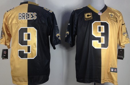 Nike New Orleans Saints #9 Drew Brees Black_Gold Two Tone Elite Jersey 