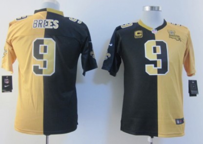 Nike New Orleans Saints #9 Drew Brees Black_Gold Two Tone Kids Jersey 