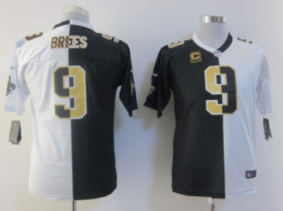 Nike New Orleans Saints #9 Drew Brees Black_White Two Tone Kids Jersey 