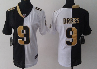 Nike New Orleans Saints #9 Drew Brees Black_White Two Tone Womens Jersey