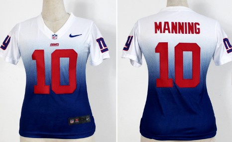 Nike New York Giants #10 Eli Manning White White_Blue Fadeaway Womens Jersey 