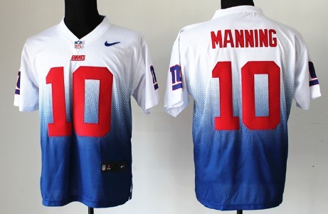 Nike New York Giants #10 Eli Manning White_Blue Fadeaway Elite Jersey 