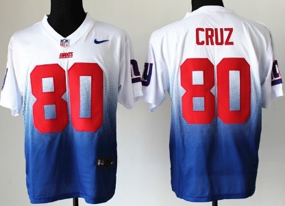 Nike New York Giants #80 Victor Cruz White_Blue Fadeaway Elite Jersey 