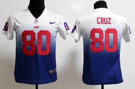 Nike New York Giants #80 Victor Cruz White_Blue Fadeaway Kids Jersey 