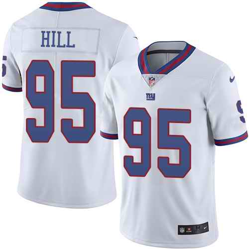 Nike New York Giants 95 B.J. Hill White Men's Stitched NFL Limited Rush Jersey