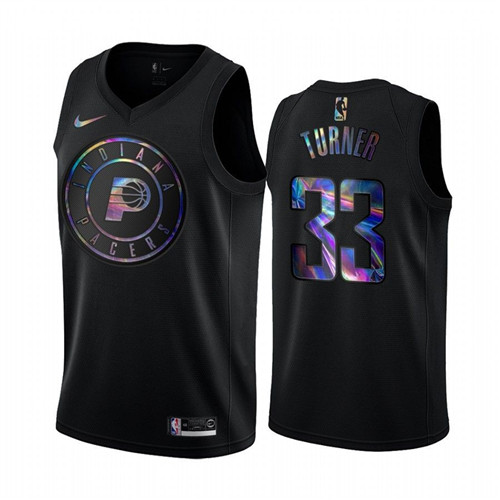 Nike Pacers #33 Myles Turner Men's Iridescent Holographic Collection NBA Jersey - Black