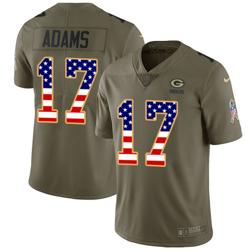 Nike Packers #17 Davante Adams Olive USA Flag Men's Stitched NFL Limited 2017 Salute To Service Jersey