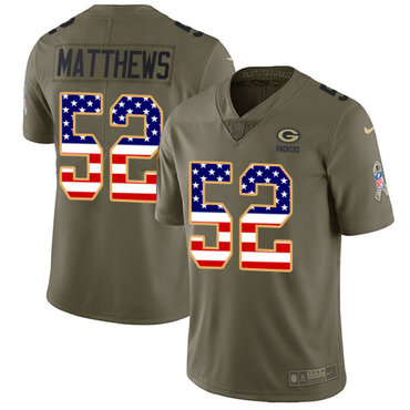 Nike Packers #52 Clay Matthews Olive USA Flag Men's Stitched NFL Limited 2017 Salute To Service Jersey