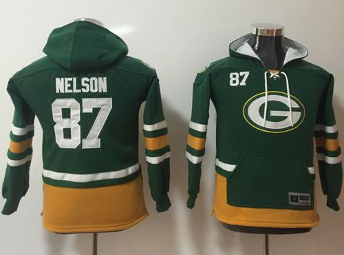 Nike Packers #87 Jordy Nelson Green Gold Youth Name & Number Pullover NFL Hoodie