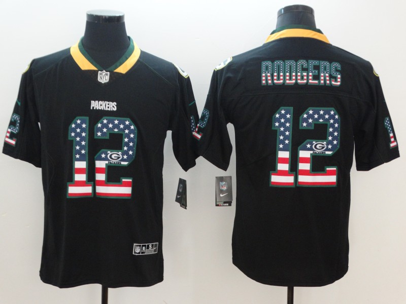 Nike Packers 12 Aaron Rodgers Black USA Flag Fashion Color Rush Limited Jersey