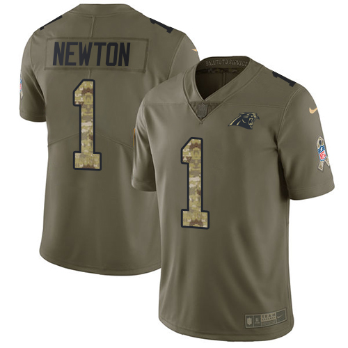 Nike Panthers #1 Cam Newton Olive Camo Men's Stitched NFL Limited 2017 Salute To Service Jersey