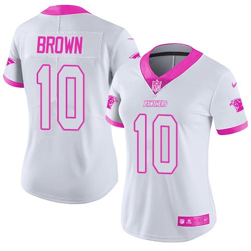 Nike Panthers #10 Corey Brown White Pink Women's Stitched NFL Limited Rush Fashion Jersey