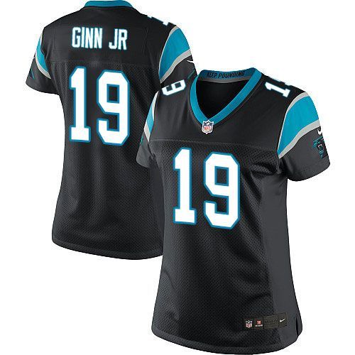 Nike Panthers #19 Ted Ginn Jr Black Team Color Women's Stitched NFL Elite Jersey