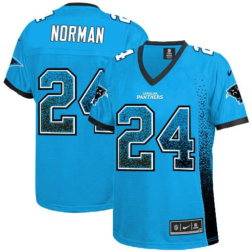 Nike Panthers #24 Josh Norman Blue Alternate Women's Stitched NFL Elite Drift Fashion Jersey
