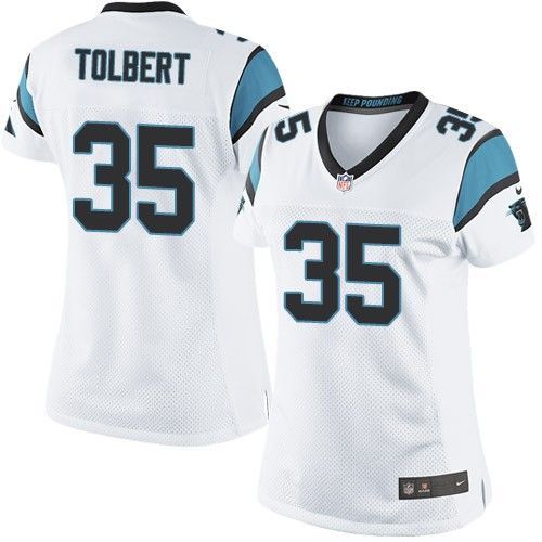 Nike Panthers #35 Mike Tolbert White Women's Stitched NFL Elite Jersey